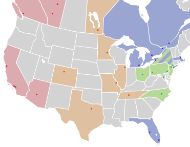 Location of NHL teams 2015-16