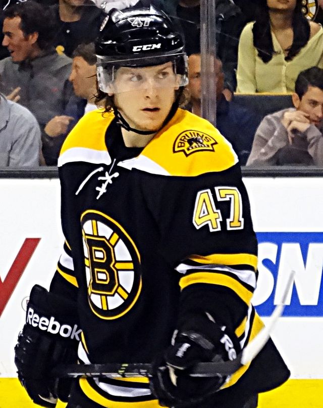 2013-14 Torey Krug Boston Bruins Game Worn Jersey – Rookie – “Bruins 90-year  Anniversary” - Photo Match