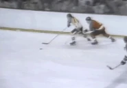 Bernie Parent stops John Bucyk, first overtime, Game 2 of the 1974 Stanley Cup Finals, May 9, 1974.