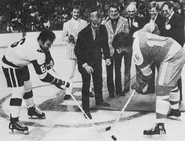 1972-Oct12-Green-Sanderson faceoff.jpg (76 KB) Ceremonial face-off between former Boston Bruins teammates Ted Green and Derek Sanderson at the Whalers first game, October 12, 1972.