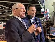 Mike Emrick and Eddie Olczyk working a game on NHL on NBCSN (2019)