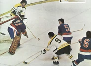 John Bucyk scores on Billy Smith, October 29, 1972.