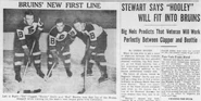 Bruins first line, Dit Clapper, Hooley Smith, Red Beattie, November 10, 1936.