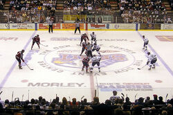 Opening faceoff at center ice