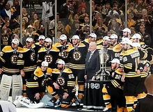 Jágr with the Bruins awarded the Prince of Wales Trophy following their Eastern Conference Finals series sweep over the Pittsburgh Penguins.