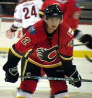 Sutter playing for the Calgary Flames