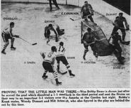 Bobby Bauer scores on the Americans, February 23, 1941.