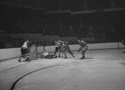 The Leafs attack the Bruins , February 11, 1954.