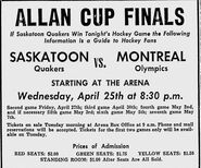 Ad informing fans of ticket prices in case Saskatoon beat Trail in the final. Trail did win.