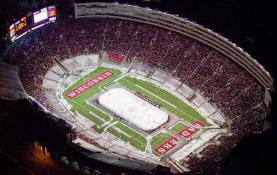 Camp Randall Stadium set up for hockey
