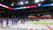 Players from the  line up prior to a game. The club plays in the Swiss .