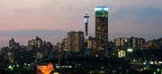 A view of Johannesburg's skyline at night.