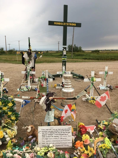 Stanley Cup at Humboldt Broncos bus crash site memorial