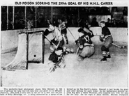 Nels Stewart scores his 299th goal, March 12, 1938.