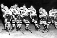 Bruins 1963-64 defense, Boivin, Green, Johnson, Awrey, Westfall and McCord.