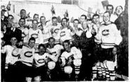 Canadiens celebrate after eliminating Detroit in the 1950 Semi-finals.
