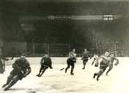 Action between Brooklyn and the Montreal Canadiens during the 1941-42 season.