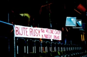 During the 1983 hockey world championships in Munich (Germany) Czech emigrants are showing a banner protesting against the Russian occupation of their country since the suppression of the Prague Spring.
