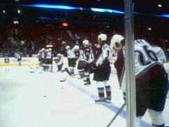 Avalanche players warming before 2006 game.
