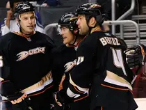 Ducks celebrate a 3OT victory over the  in the Playoffs