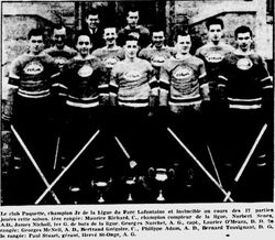 The 1939-40 Paquette team, that won Montreal's Lafontaine Park Junior League with 17 games without a loss. Richard (left) was the league's leading scorer.