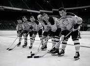 Joe Watson, Wayne Connelly, Ross Lonsberry, Bobby Orr and Ted Rodgson at Bruins training camp, October 10, 1966.
