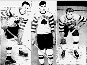 35-36PitShaLine.jpg (117 KB) A Shamrock forward line - Earl Roche, Dick Benson, & Des Roche.