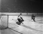 Ted Lindsay scores the last goal of his career on Jack Norris, March 18, 1965.