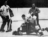 25Dec1967-Cherry Bob Ellett.jpg (127 KB) Don Cherry, captain of the Rochester Americans, fighting with Clevland's Bob Ellett, December 25, 1967.