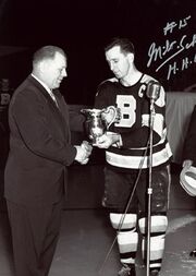 Schmidt feted as the 1951 Hart Trophy winner as NHL MVP.