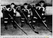 Bruins 1936-37 left wingers Captain Jack Beattie, Bun Cook, Ray Getliffe.