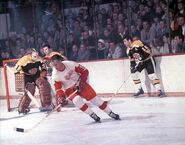 Gerry Cheevers, Ted Green, Gordie Howe and Ed Westfall during the 1968-69 season.