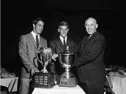 1967-68 season trophy winners Derek Sanderson and Bobby Orr.