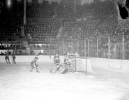 Mike Karakas makes a save, 1938 Quarter-finals Game 1, March 22, 1938.