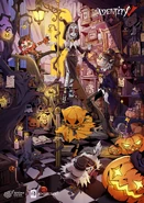 Halloween2020OfficialArt.jpg (669 KB) Guiding Spirit featured in the 2020 Halloween Official art along with "Specter", Pumpkin Lamp, and Jamboree (Weibo)