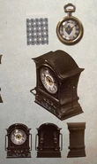 Alice's fabric textures, clock and backpack Concept Art from the Official Japanese Art Book