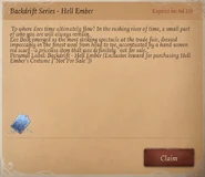 The letter received upon purchasing the costume, which includes the B-Tier Label Hell Ember - Backdrift