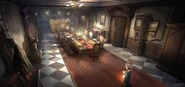 Concept art dining hall with detective by jie He