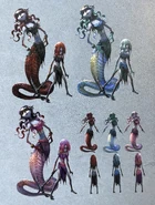 Concept art from the official Identity V Japanese Reference Book depicting C-Tier costumes for Yidhra, completely unused in the game