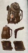 Archaeological Professor Backpack, belt and Travel Journal Concept Art from the Official Japanese Art Book