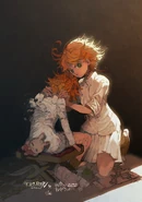 4 days left until the end of the The Promised Neverland Crossover Part II announcement, art by 出水ぽすか (Twitter)