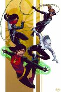 Jessica Drew with Silk, Spider-Girl and Spider-Gwen