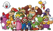 A picture on a special poster of several Mario characters from Club Nintendo.