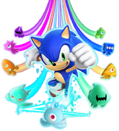 Sonic the Hedgehog and various Wisps' official group artwork from Sonic Colors: Ultimate.