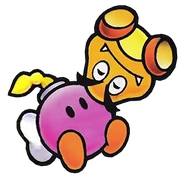 Bombette being attacked by a Goomba.
