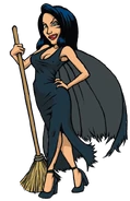 Scylla's official and complete artwork, while she's holding her magic broom.