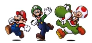 A promotional artwork of Mario, Luigi, Yoshi, and Toad from Club Nintendo.