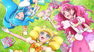 The Three Glitter Force Girls with Lana, Rabita, Peggy, and Nathan