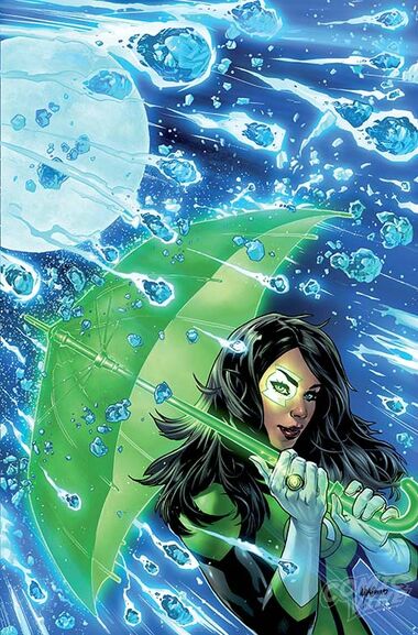 Green Lantern (Jessica Cruz) under umbrella