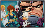 MODOK with Howard the Duck, Tigra, Dazzler, and Hit-Monkey in a promotional image of the cancelled Offenders project